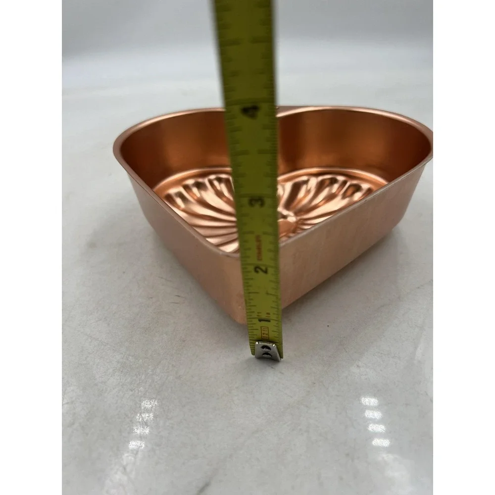 Vintage Copper Heart Shaped Fluted Cake Jello Mold Wall Decor Hanging Loop